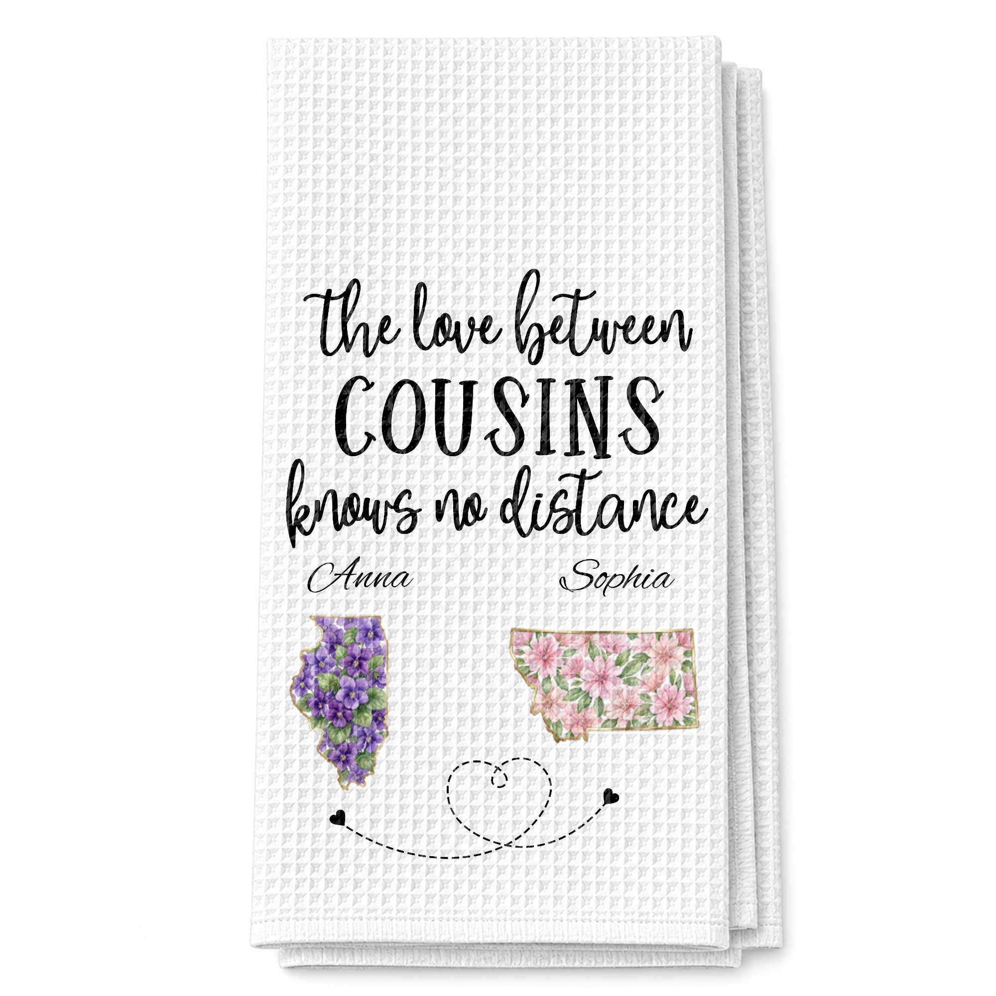 Personalized Cousin Kitchen Towel Custom State Map Gift Kitchen Towel GradoCreations