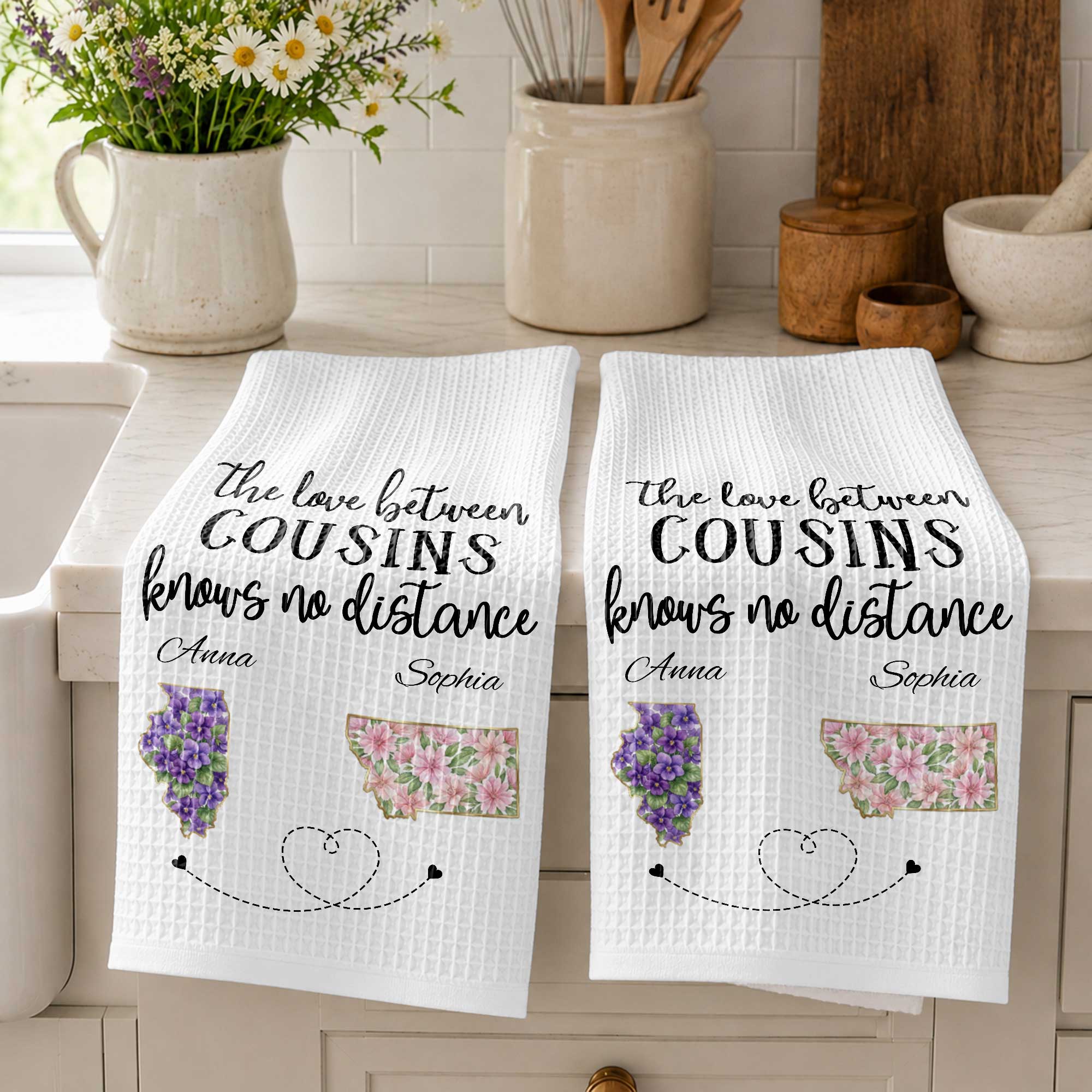 Personalized Cousin Kitchen Towel Custom State Map Gift Kitchen Towel GradoCreations