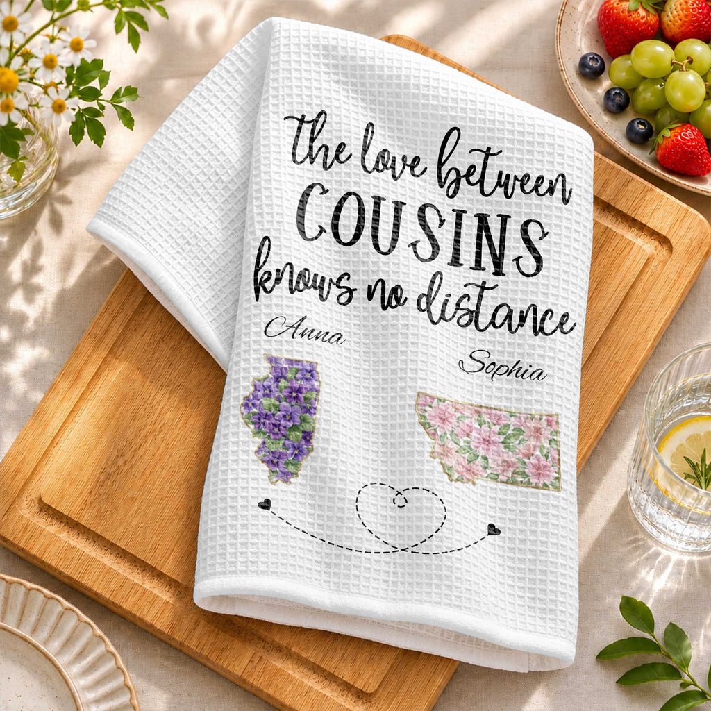Personalized Cousin Kitchen Towel Custom State Map Gift Kitchen Towel GradoCreations