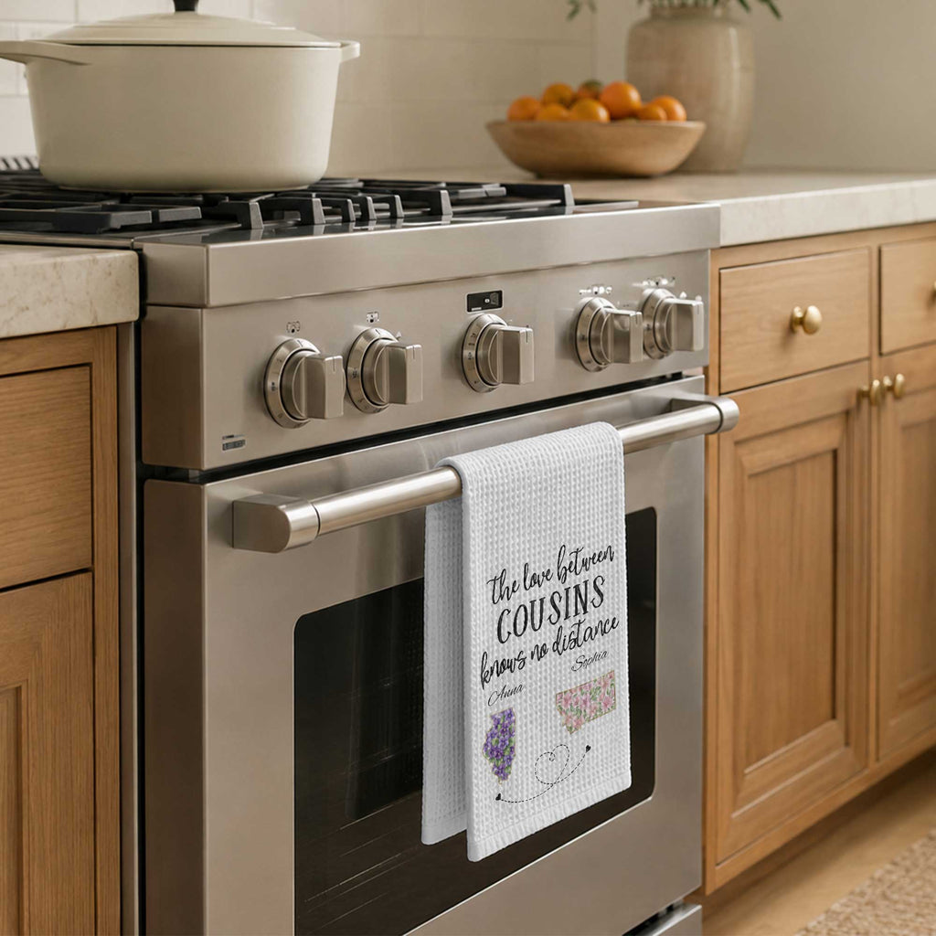 Personalized Cousin Kitchen Towel Custom State Map Gift Kitchen Towel GradoCreations