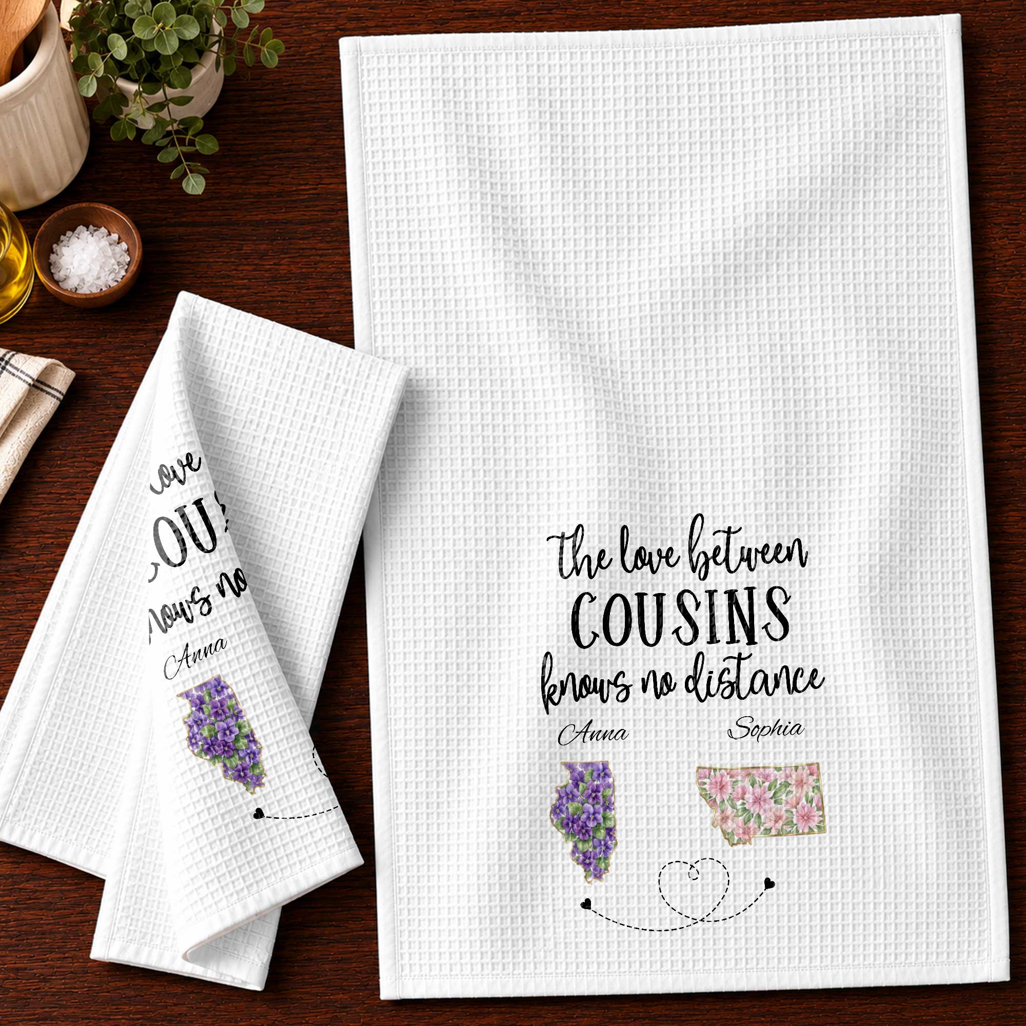 Personalized Cousin Kitchen Towel Custom State Map Gift Kitchen Towel GradoCreations