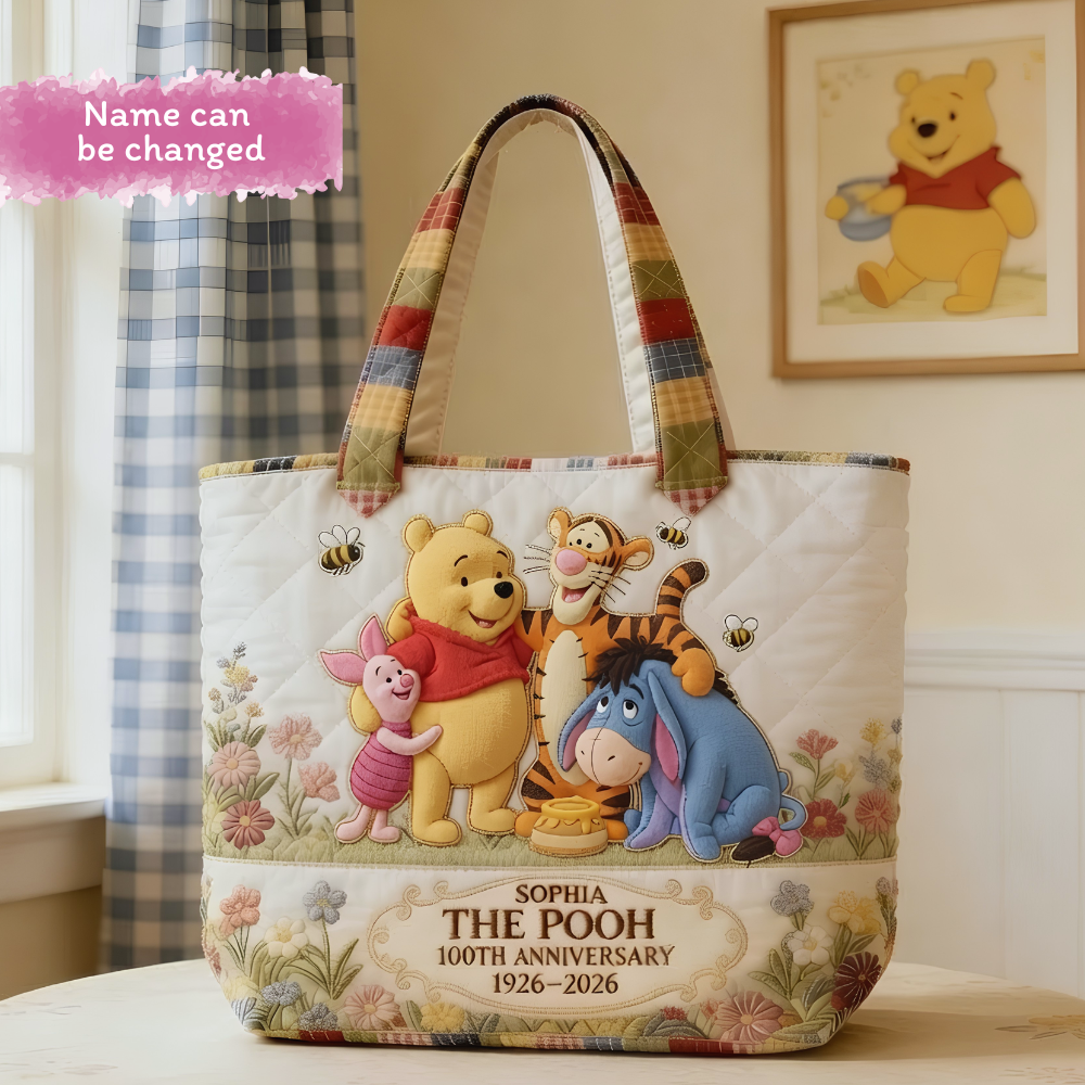 Personalized Quilted Tote Bag Disney Winnie the Pooh Anniversary Gift for Movie Fans