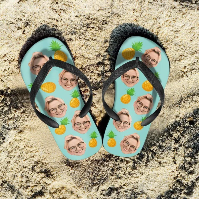 Personalized Photo Pineapple Flip Flops Custom Summer Gift Flip Flop Fix GradoCreations