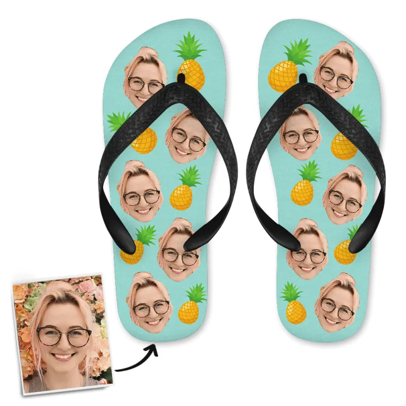 Personalized Photo Pineapple Flip Flops Custom Summer Gift Flip Flop Fix GradoCreations
