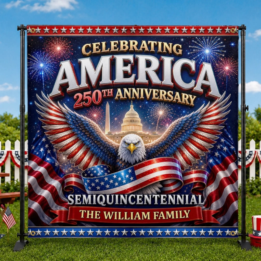 Personalized Patriotic Eagle Backdrop Banner for 250th Anniversary Celebration