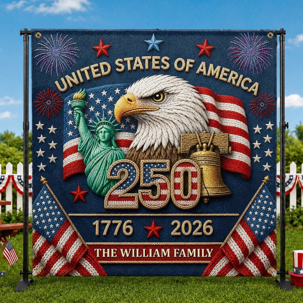 Personalized USA 250th Anniversary Backdrop Banner for Patriotic Family