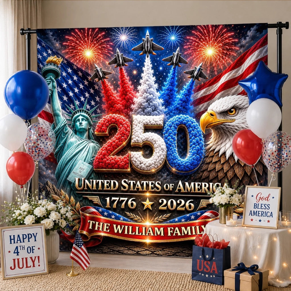 Personalized 250th Anniversary Party Banner with Eagle & Liberty for Patriotic Family