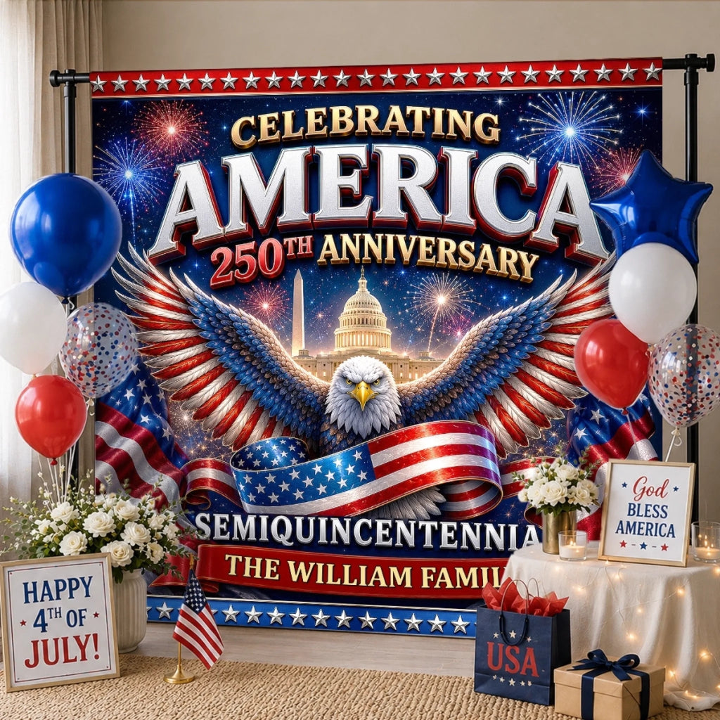 Personalized Patriotic Eagle Backdrop Banner for 250th Anniversary Celebration