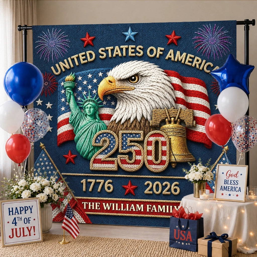 Personalized USA 250th Anniversary Backdrop Banner for Patriotic Family