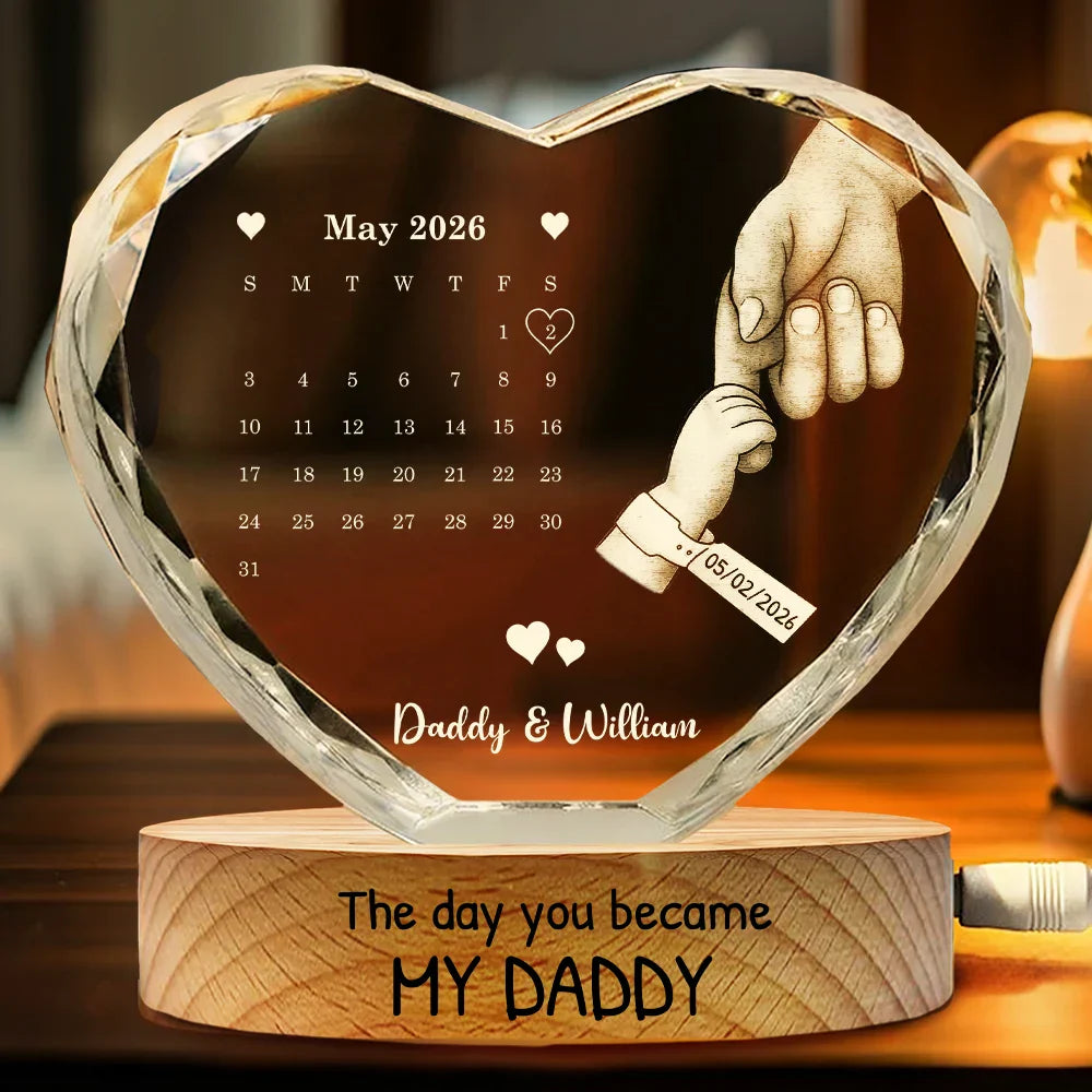 Personalized Crystal Heart Globe Lamp Gift for Dad - Custom Engraved Design