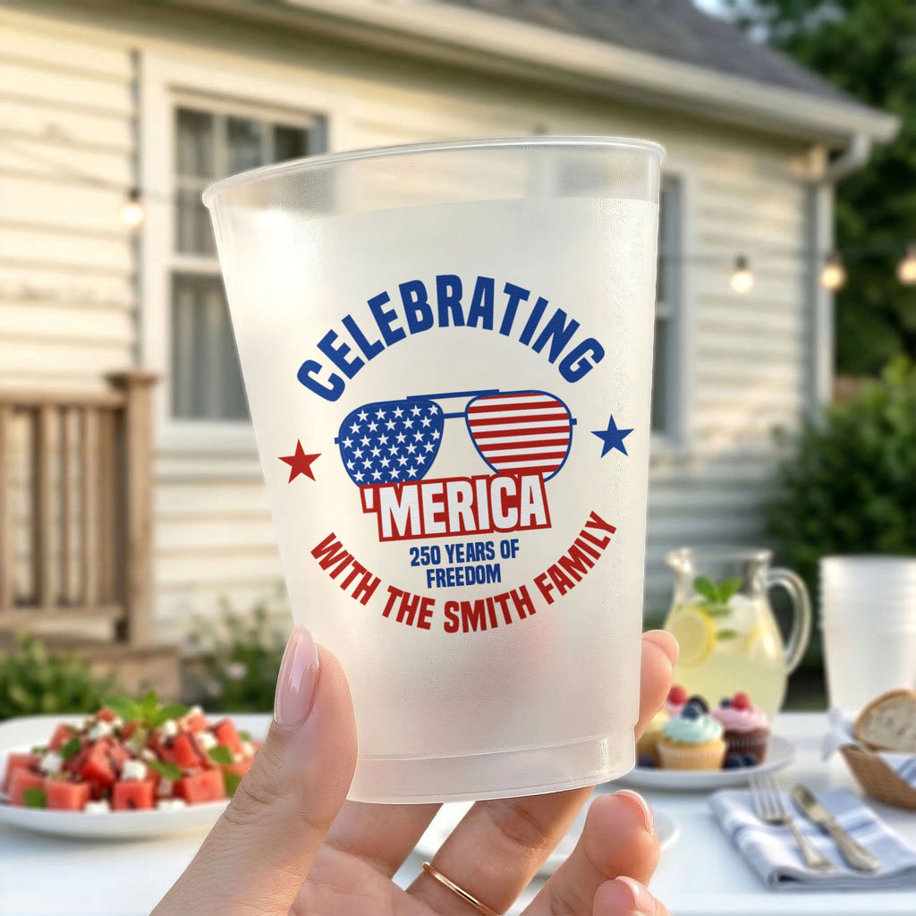 Personalized Frosted Cups for Patriotic Family Celebrations