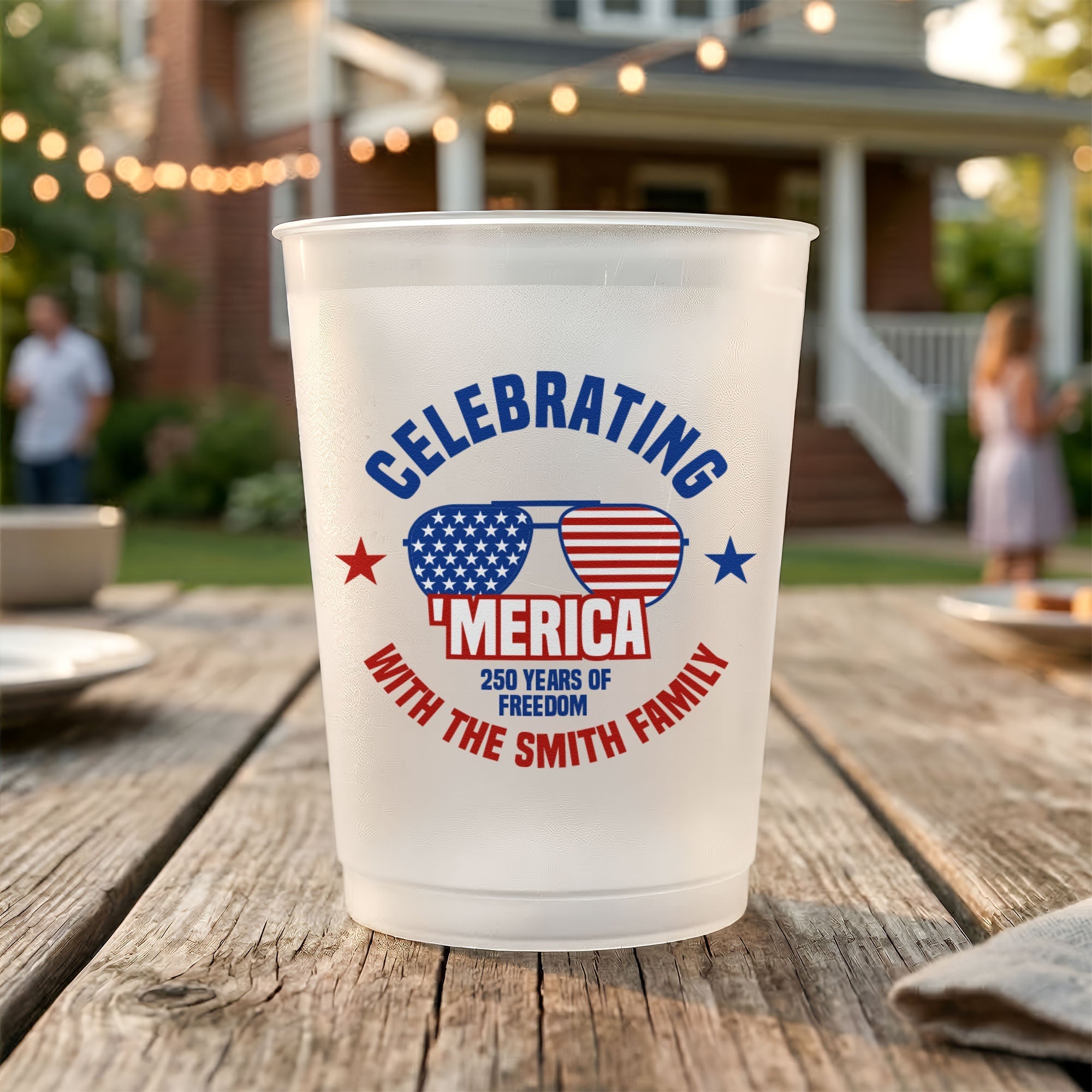 Personalized Frosted Cups for Patriotic Family Celebrations