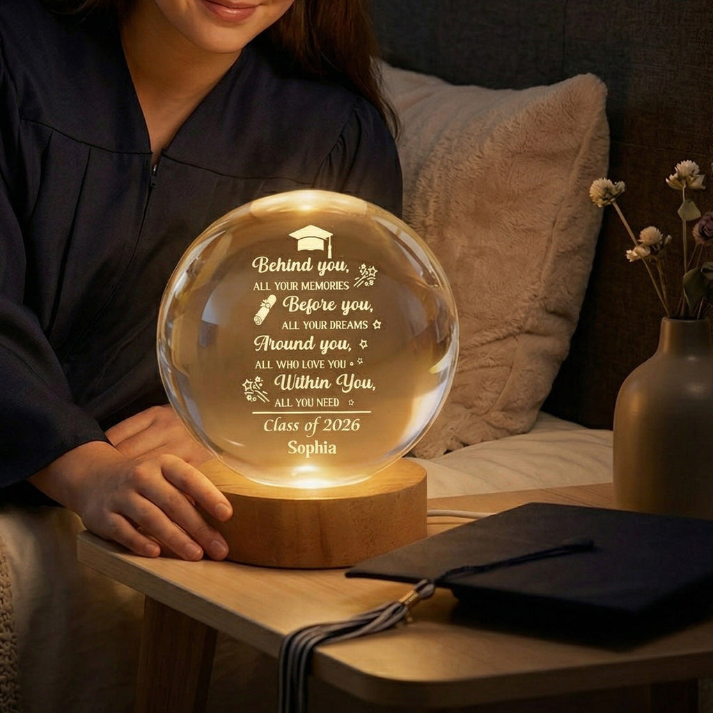 Personalized Crystal Globe Lamp Gift for Class of 2026 Graduate