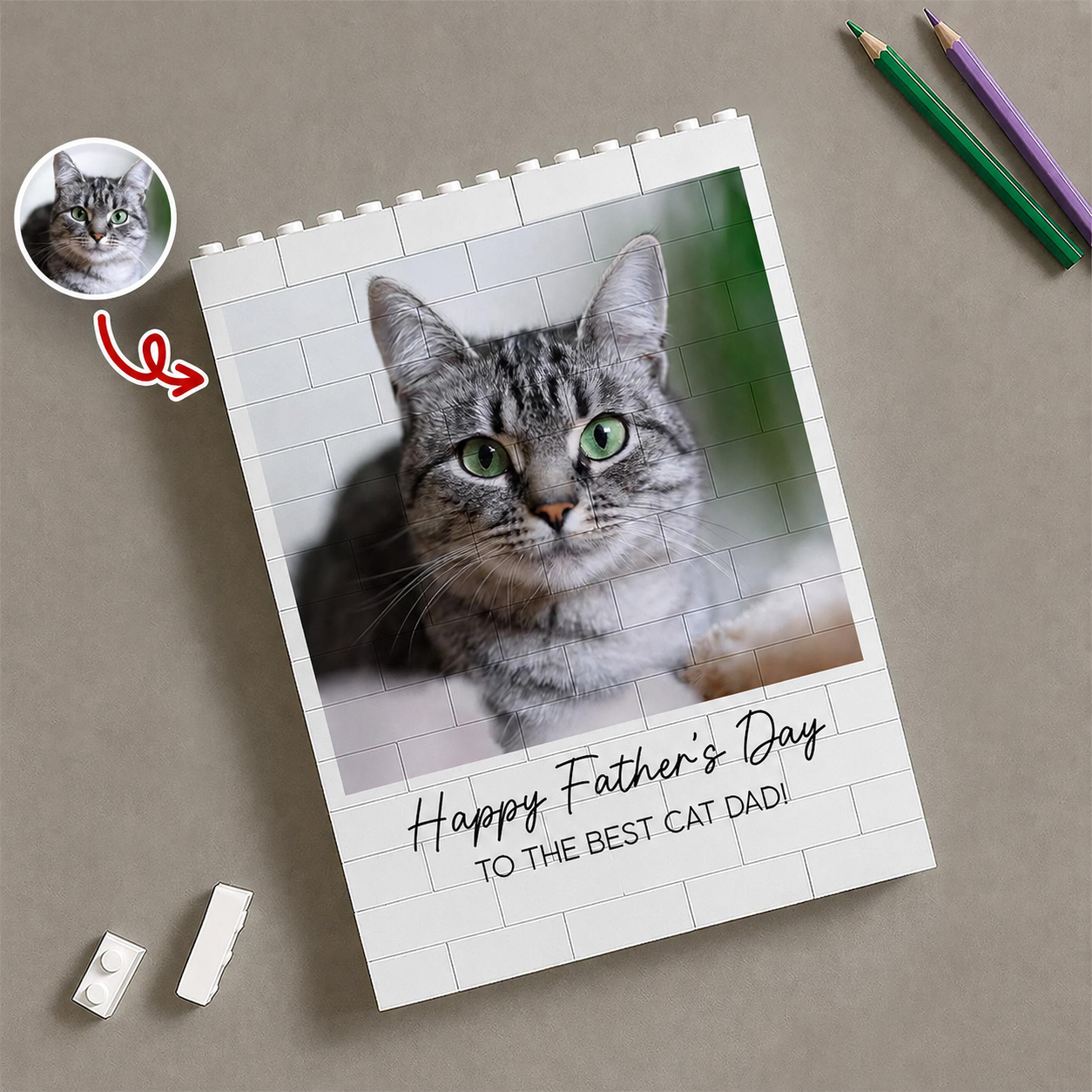 Personalized Cat Photo Building Block Gift for Cat Dad HN590 - Building Blocks diff design GradoCreations