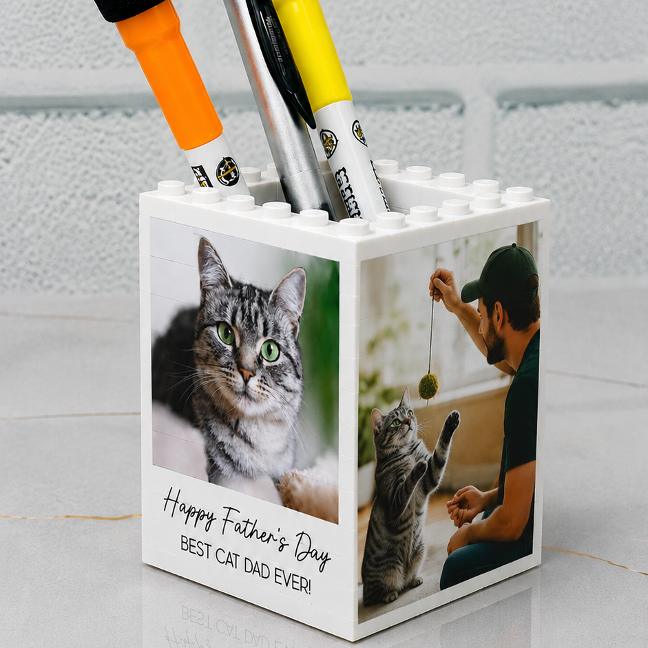 Personalized Cat Photo Building Block Gift for Cat Dad HN590 - Building Blocks diff design GradoCreations