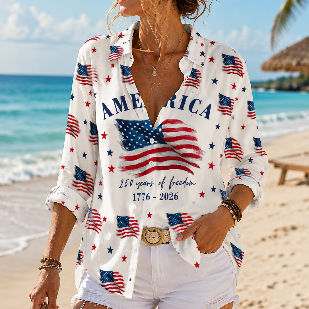 Personalized 250th Anniversary Blouse Shirt for Women - 4th of July Gift HN590 - Blouse Shirt Fix GradoCreations