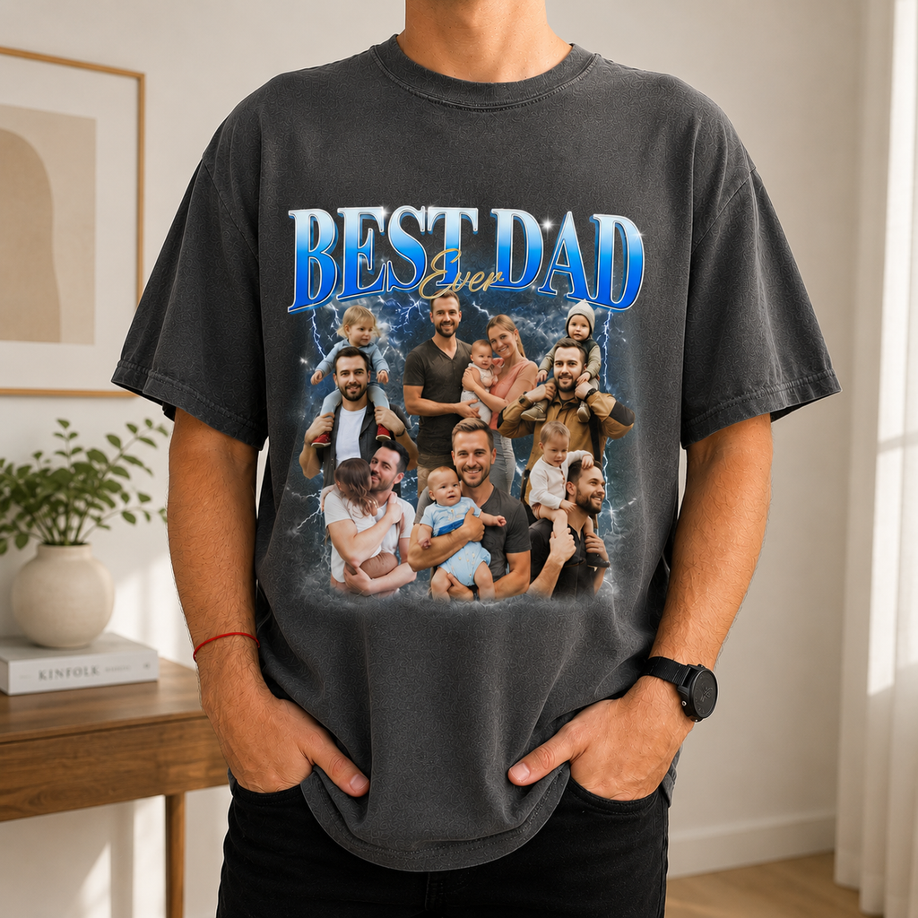 Personalized Vintage Photo Best Dad Ever Comfort Shirt Gift for Father's Day Comfort Shirt FIX GradoCreations