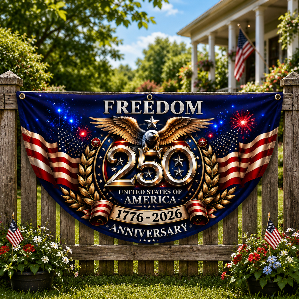 Personalized Non-Pleated Fan Flag Custom Family Name 250th Anniversary Gift HN590 - Non-Pleated Fan Flag GradoCreations