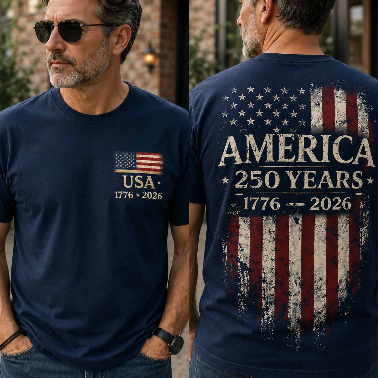 Personalized USA Flag 250th Anniversary T-Shirt Gift HN590 - Back&Front Shirt GradoCreations
