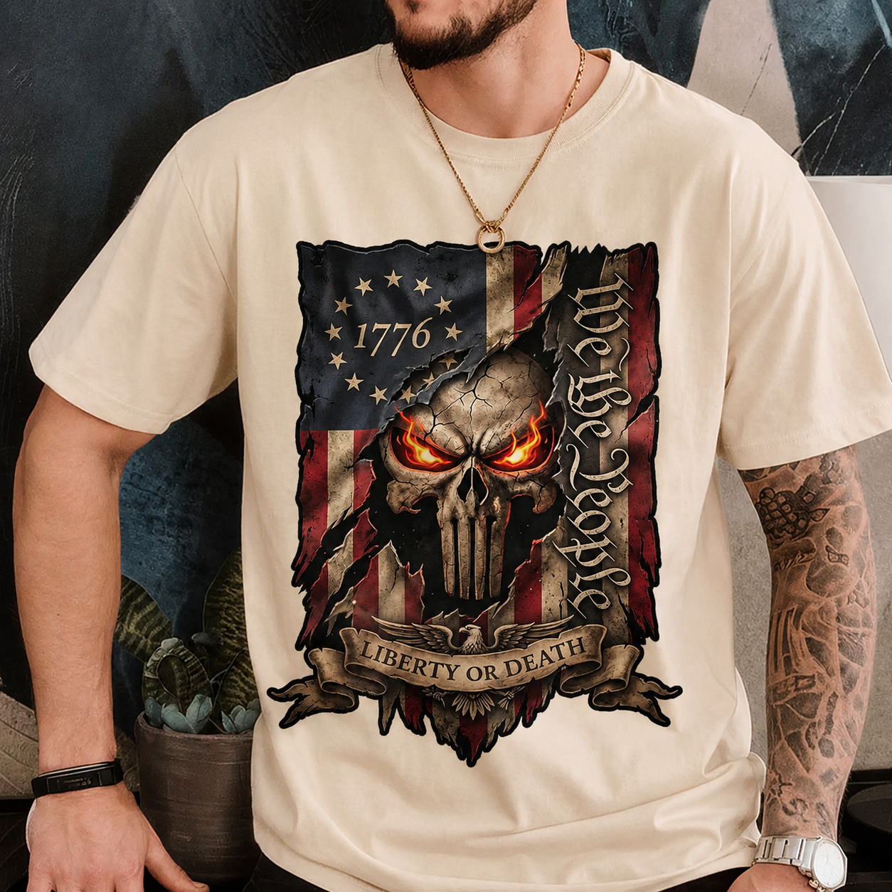 Personalized Comfort Shirt USA Patriotic Skull Graphic Gift Comfort Shirt FIX GradoCreations