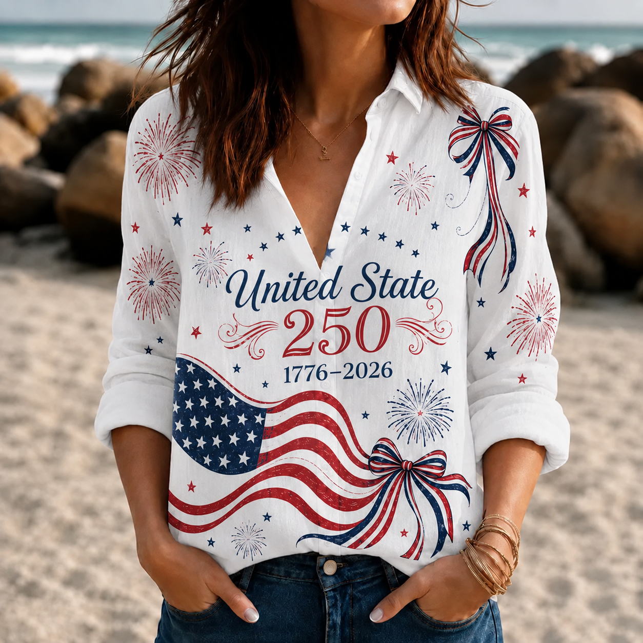 Personalized 4th of July Blouse Shirt Eagle Flag Gift HN590 - Blouse Shirt Fix GradoCreations