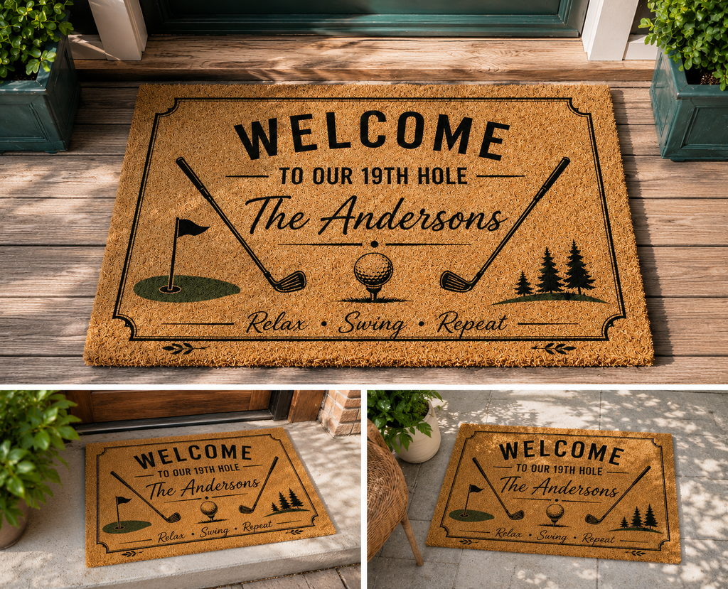 Personalized Golf Welcome Doormat Custom Family Name Gift HN590 - Doormat GradoCreations