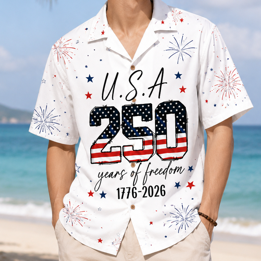 Personalized USA 250 Years of Freedom Hawaiian Shirt Gift for Dad HN590 - AOP Hawai Shirt GradoCreations