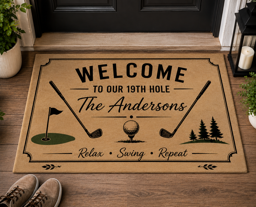 Personalized Golf Welcome Doormat Custom Family Name Gift HN590 - Doormat GradoCreations