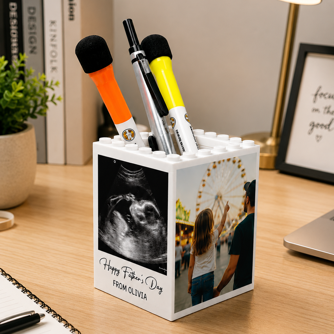 Personalized Photo Brick Pencil Pot Gift for Dad Father's Day HN590 - Brick Pencil Pot GradoCreations