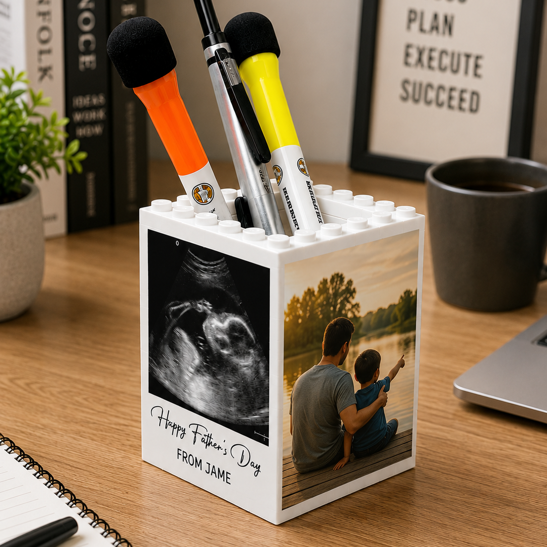 Personalized Photo Brick Pencil Pot Gift for Dad Father's Day HN590 - Brick Pencil Pot GradoCreations