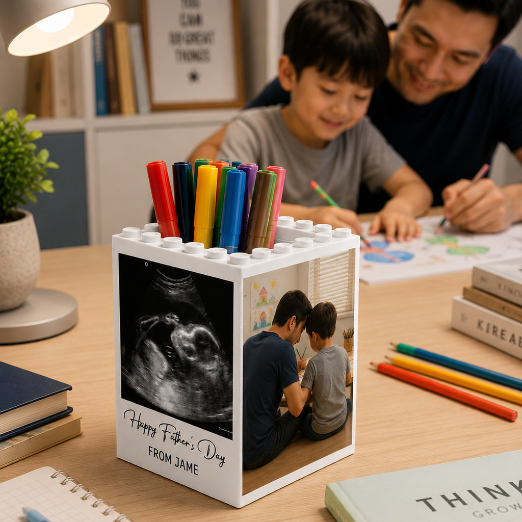 Personalized Photo Brick Pencil Pot Gift for Dad Father's Day HN590 - Brick Pencil Pot GradoCreations