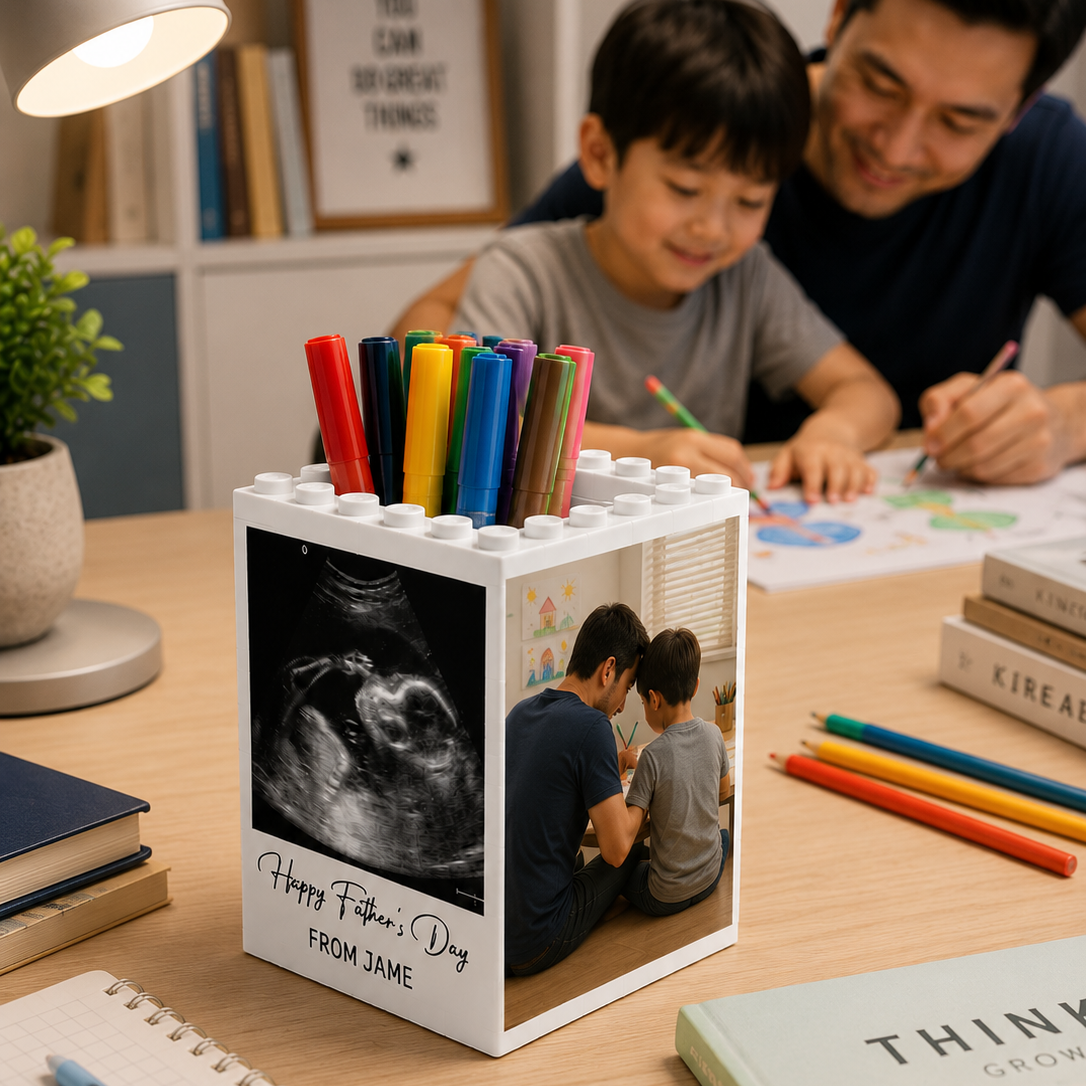 Personalized Photo Brick Pencil Pot Gift for Dad Father's Day HN590 - Brick Pencil Pot GradoCreations