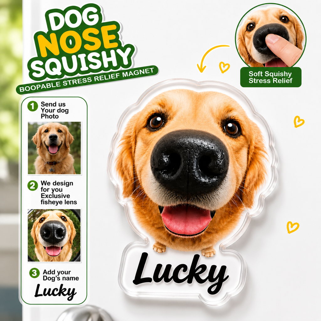 Personalized Dog Nose Squeeze Toy Fridge Magnet Gift HN590 - Acrylic Squishy Fridge Magnet Fix GradoCreations