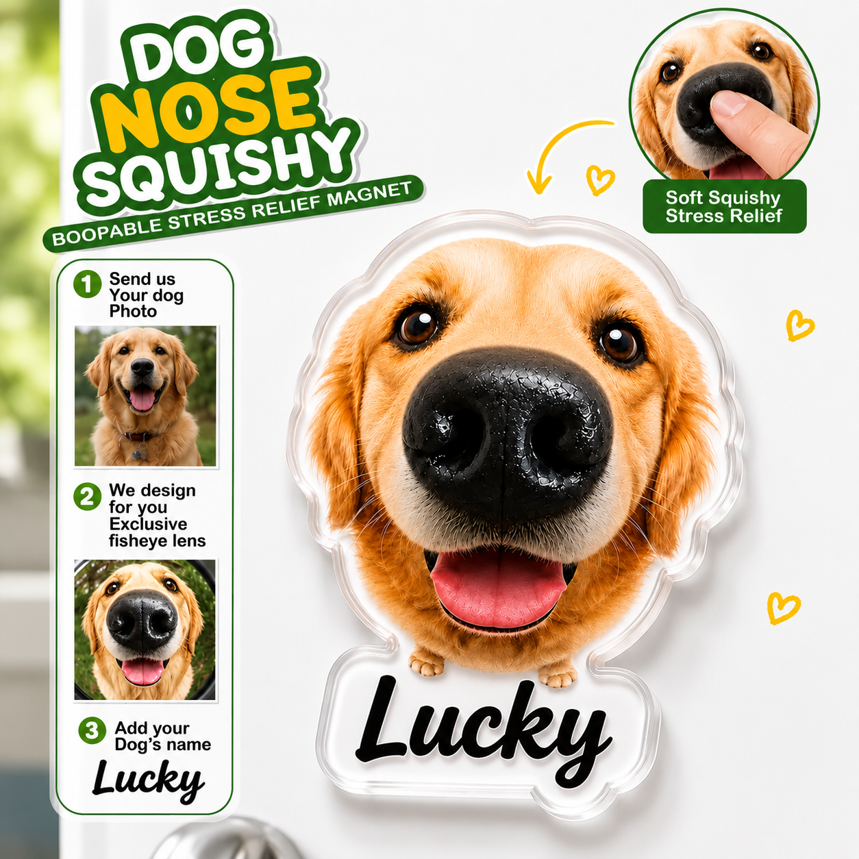 Personalized Dog Nose Squeeze Toy Fridge Magnet Gift HN590 - Acrylic Squishy Fridge Magnet Fix GradoCreations