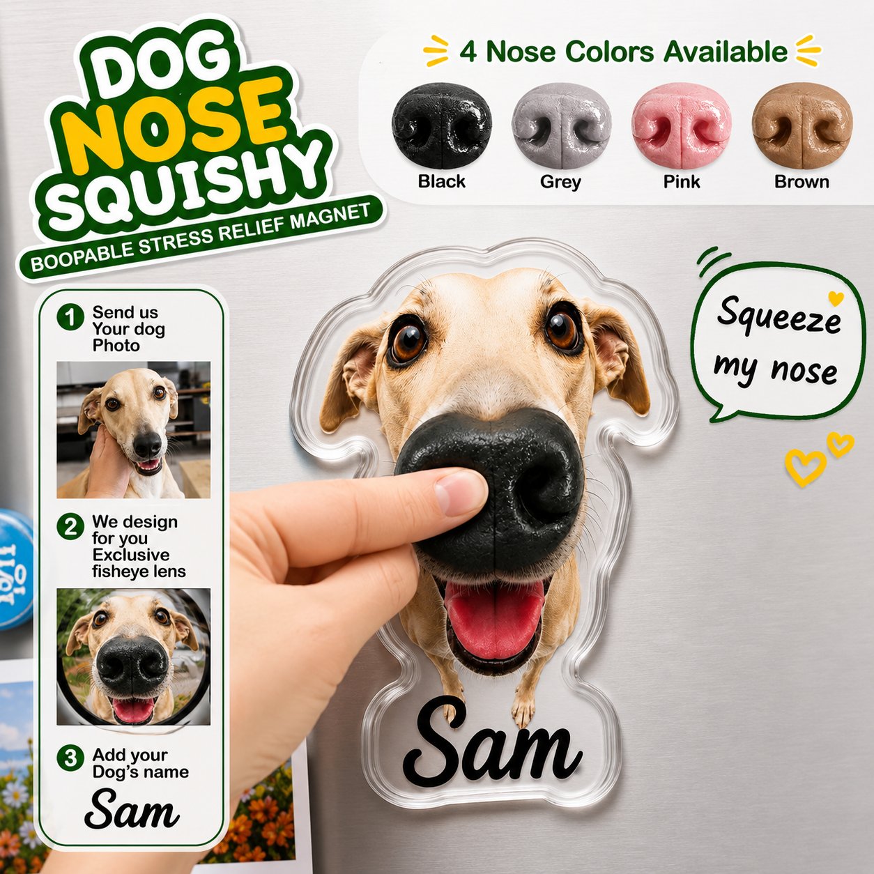 Personalized Dog Nose Squeeze Toy Fridge Magnet Gift HN590 - Acrylic Squishy Fridge Magnet Fix GradoCreations