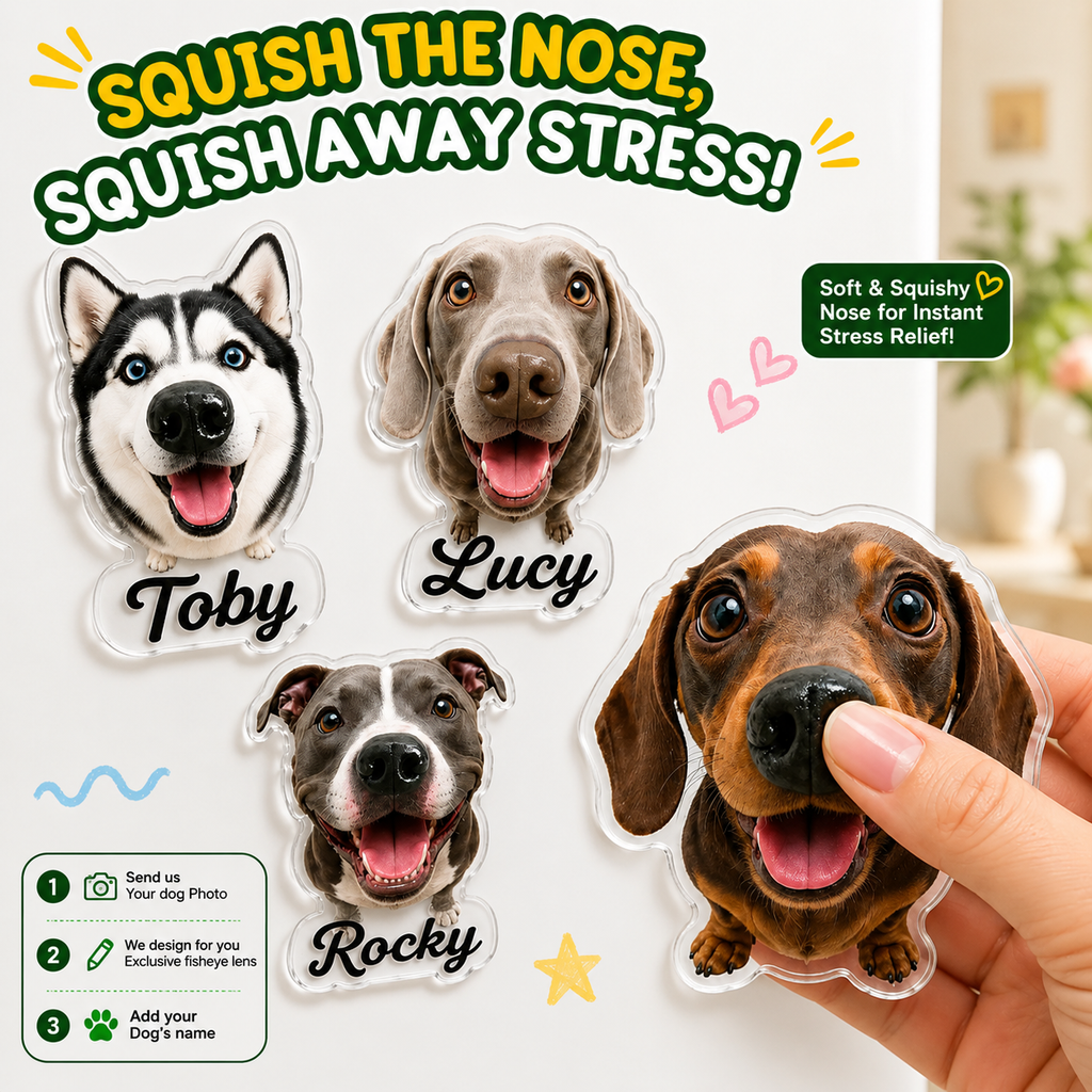 Personalized Dog Nose Squeeze Toy Fridge Magnet Gift HN590 - Acrylic Squishy Fridge Magnet Fix GradoCreations