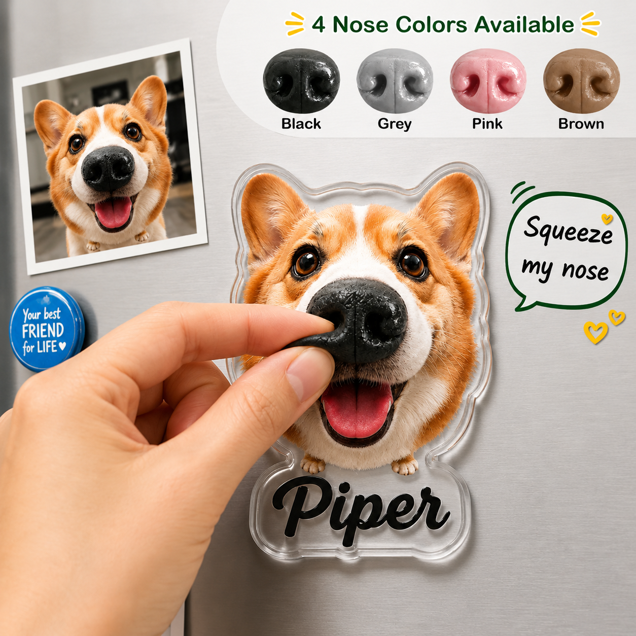 Personalized Dog Nose Squeeze Toy Fridge Magnet Gift HN590 - Acrylic Squishy Fridge Magnet Fix GradoCreations