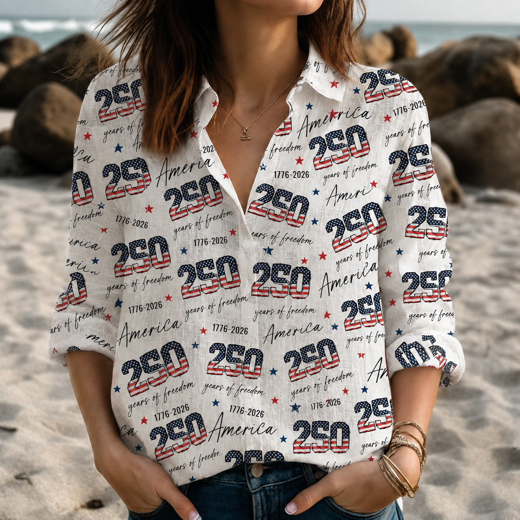 Personalized 4th of July Blouse Shirt Retro American Flag Gift for Women HN590 - Blouse Shirt GradoCreations