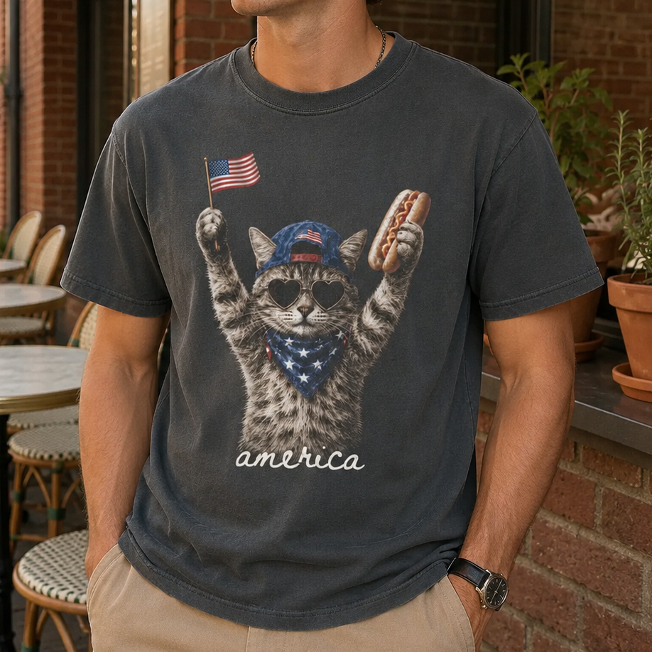 Personalized Cat Photo Comfort Colors Shirt 4th of July Gift for Cat Lovers Comfort Shirt GradoCreations