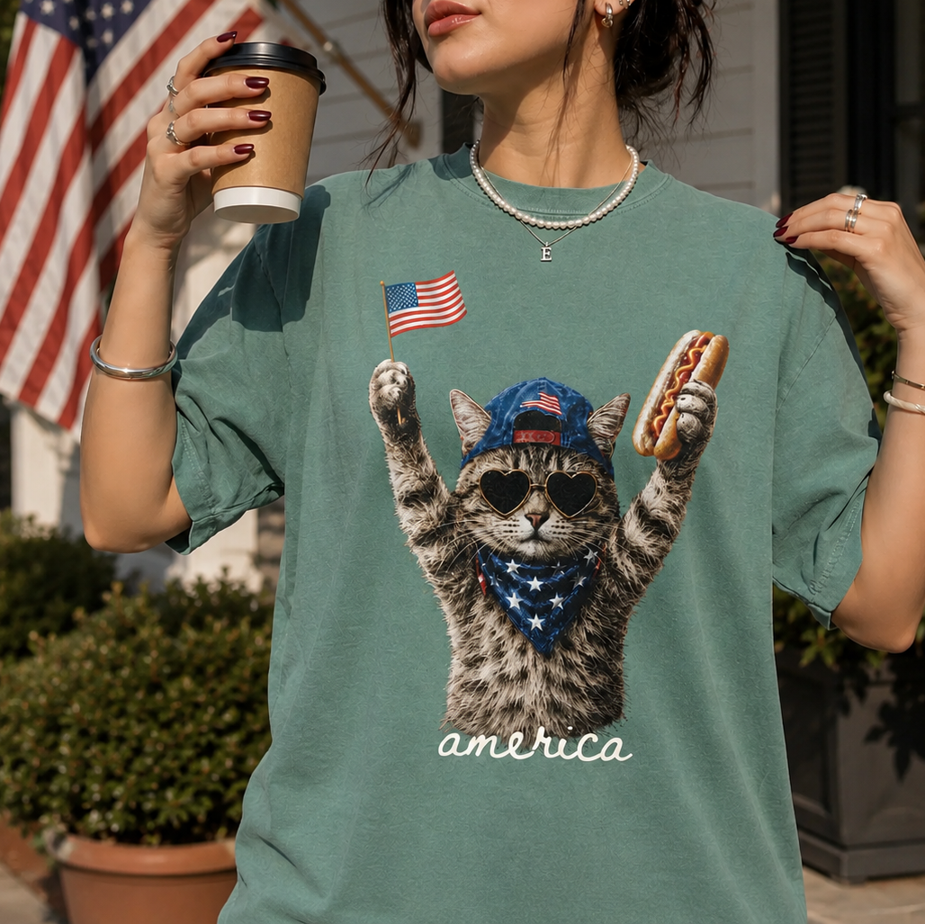 Personalized Cat Photo Comfort Colors Shirt 4th of July Gift for Cat Lovers Comfort Shirt GradoCreations
