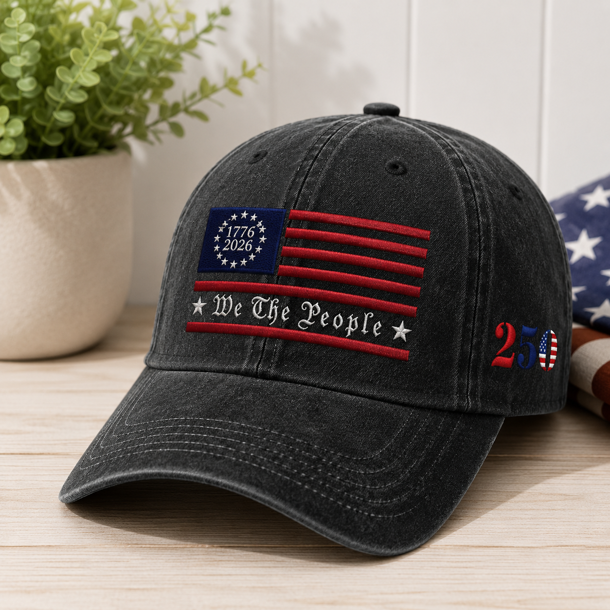 Personalized Embroidered Washed Cap USA Flag Gift for Independence Day HN590 - Embroidered Washes Cap Fix GradoCreations