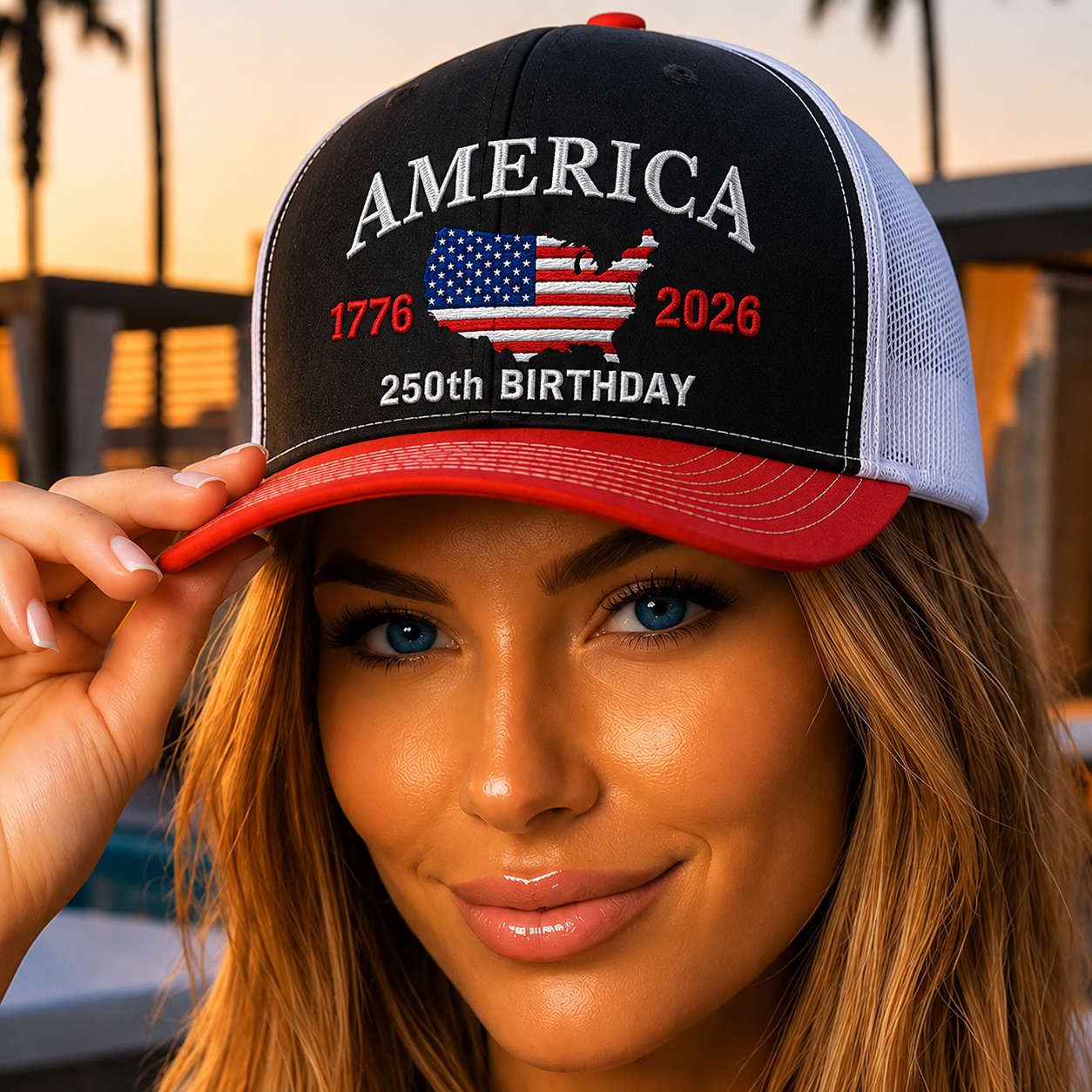 Personalized Embroidered Trucker Hat USA Flag Gift for Dad HN590 - Embroidered Trucker Hat GradoCreations