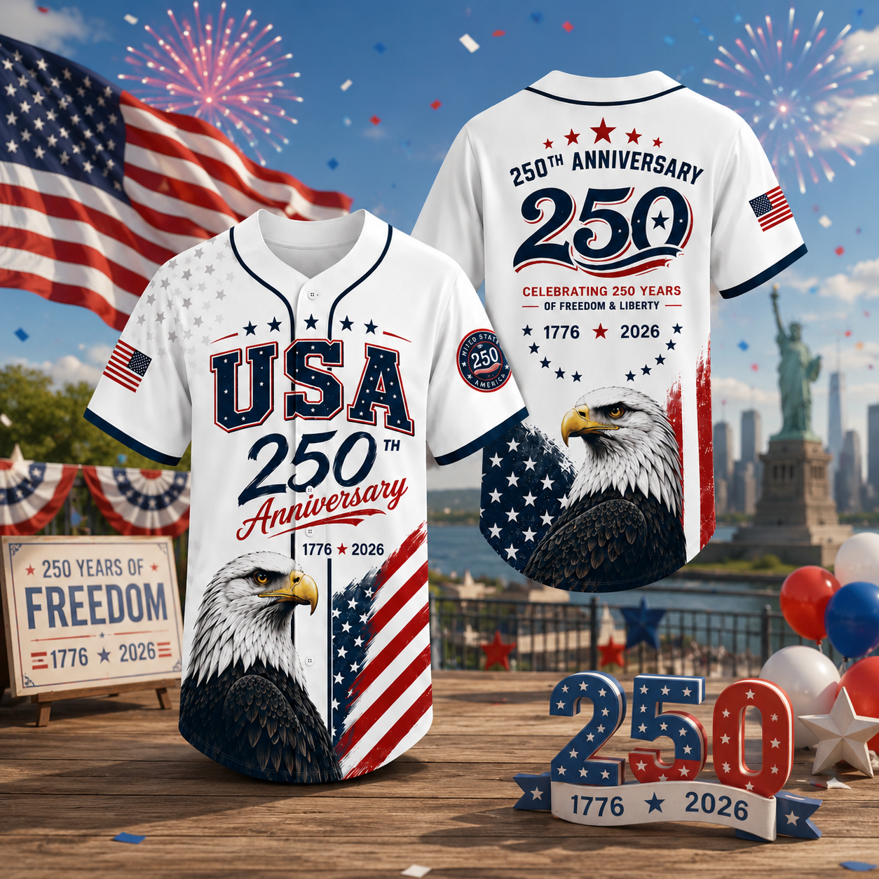 Personalized 250th Anniversary Baseball Jersey Shirt USA Gift Jersey Baseball Shirt GradoCreations