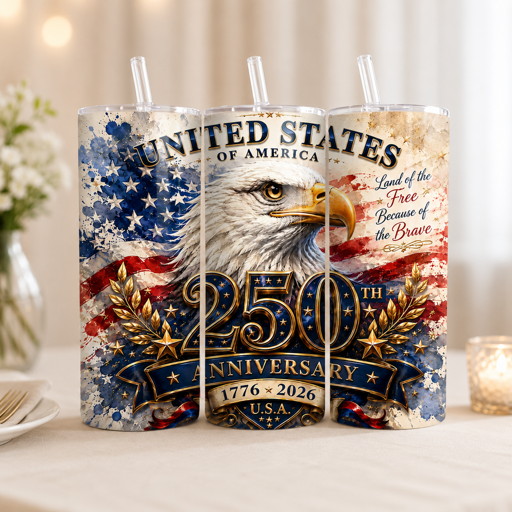 Personalized 250th Anniversary USA Eagle Skinny Tumbler Gift HN590 - Skinny Tumbler GradoCreations