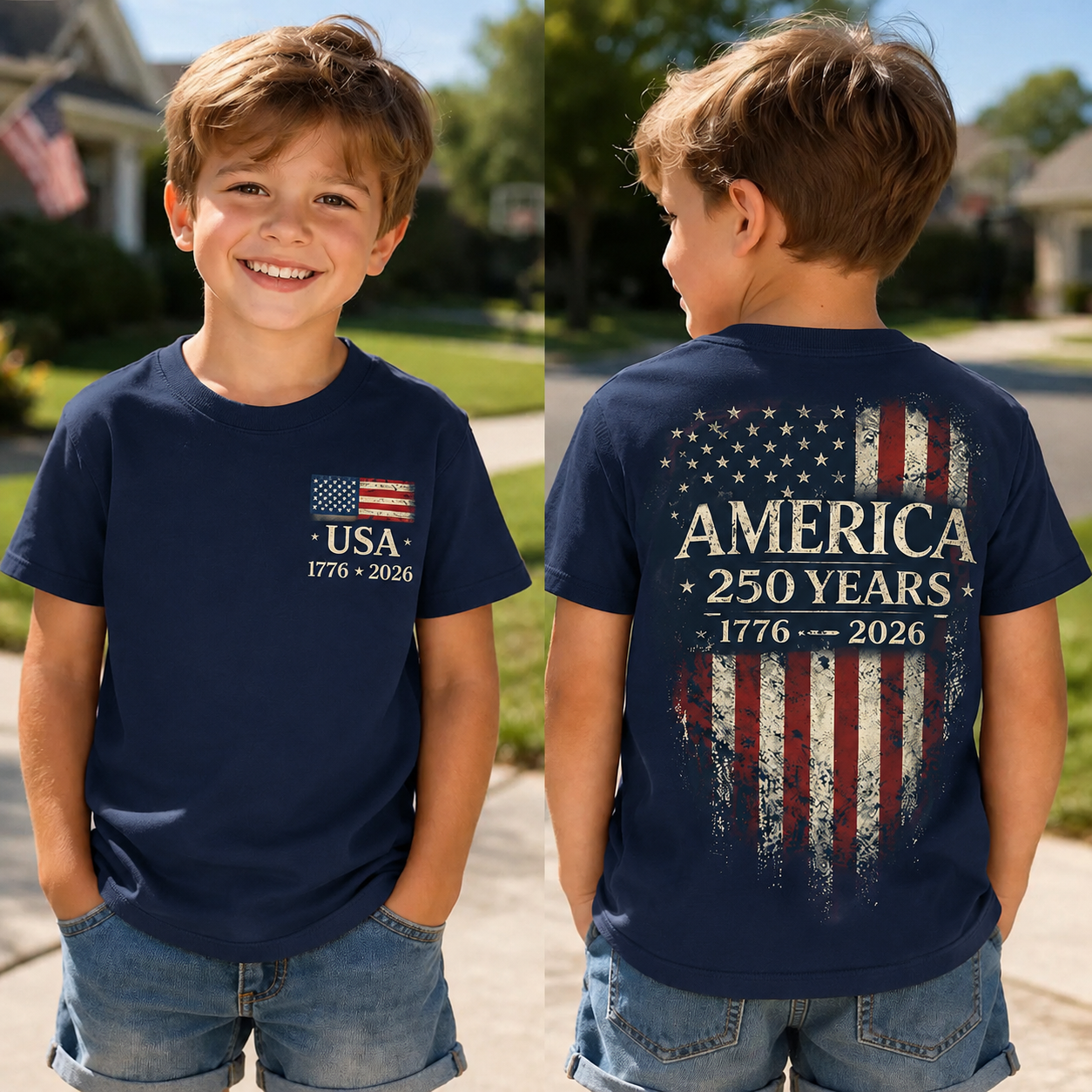 America 250th Anniversary Kids T-Shirt Personalized Gift HN590 - Kid T-Shirt GradoCreations