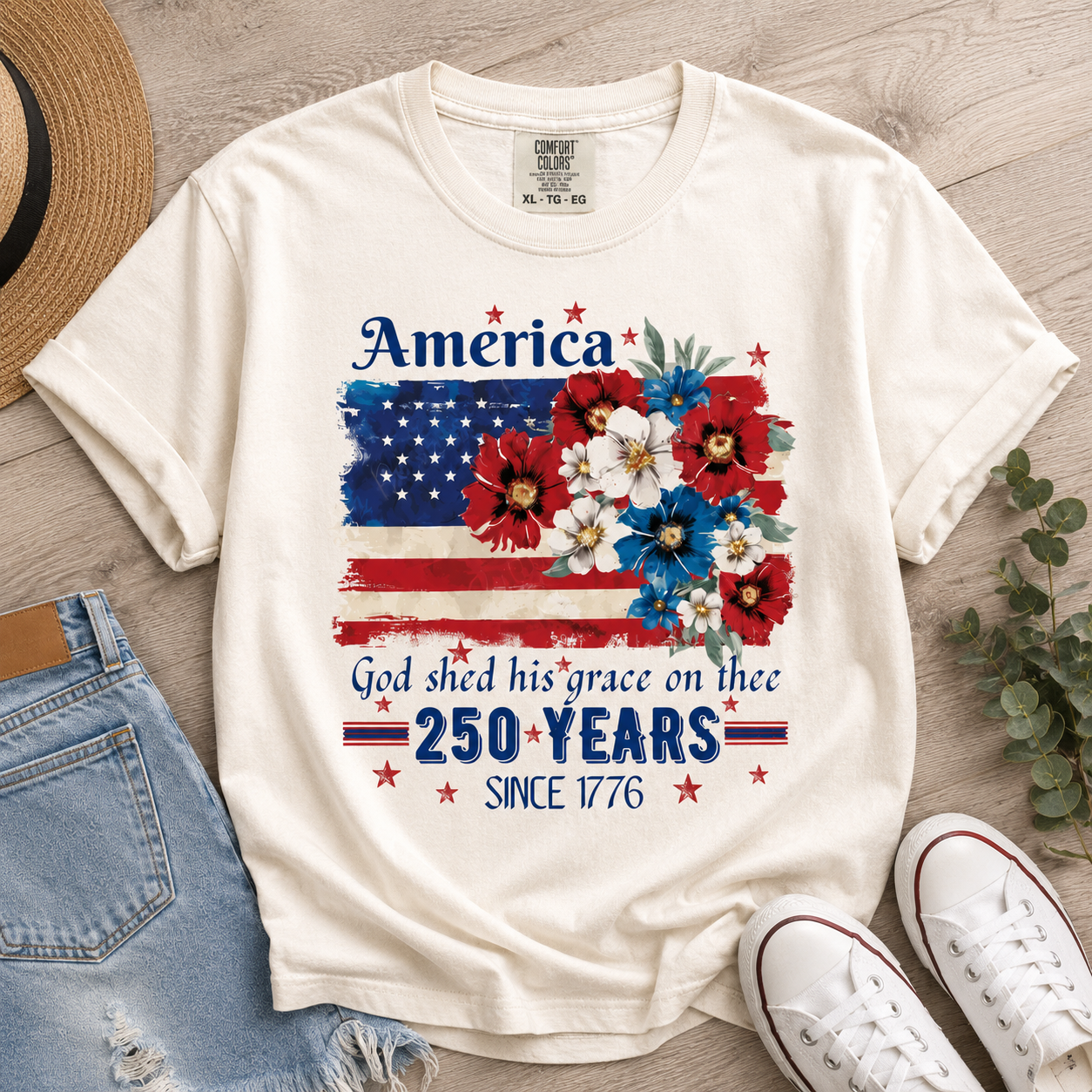 Personalized USA 250th Anniversary Floral Comfort Shirt Gift Comfort Shirt GradoCreations