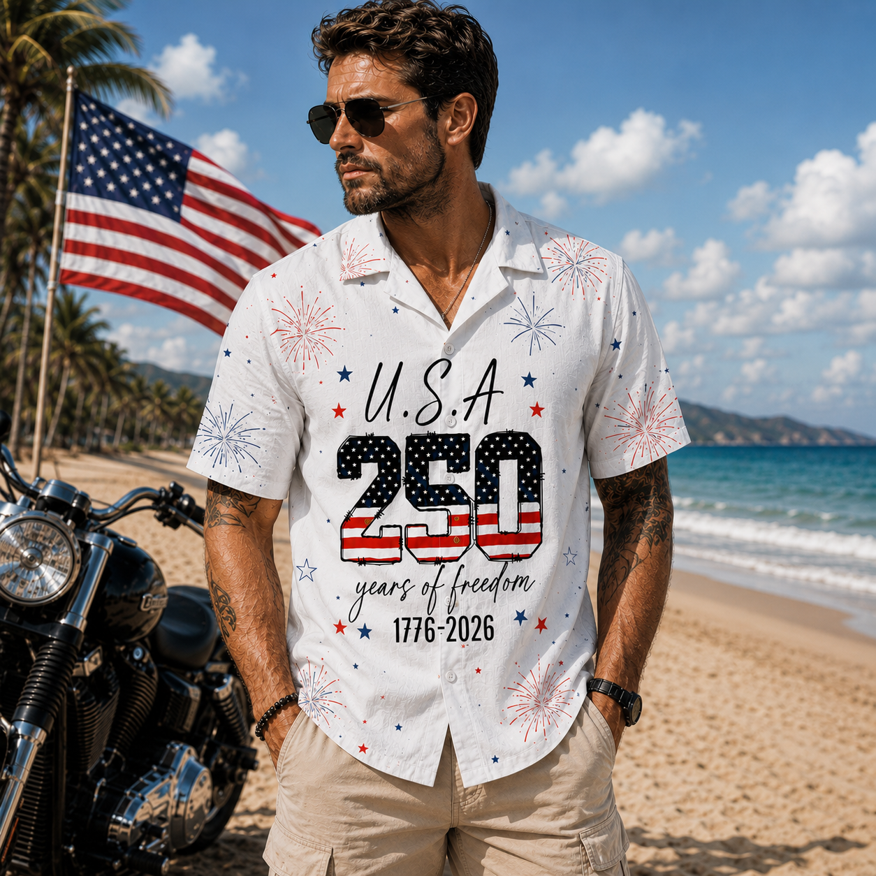 Personalized USA 250 Years of Freedom Hawaiian Shirt Gift for Dad HN590 - AOP Hawai Shirt GradoCreations