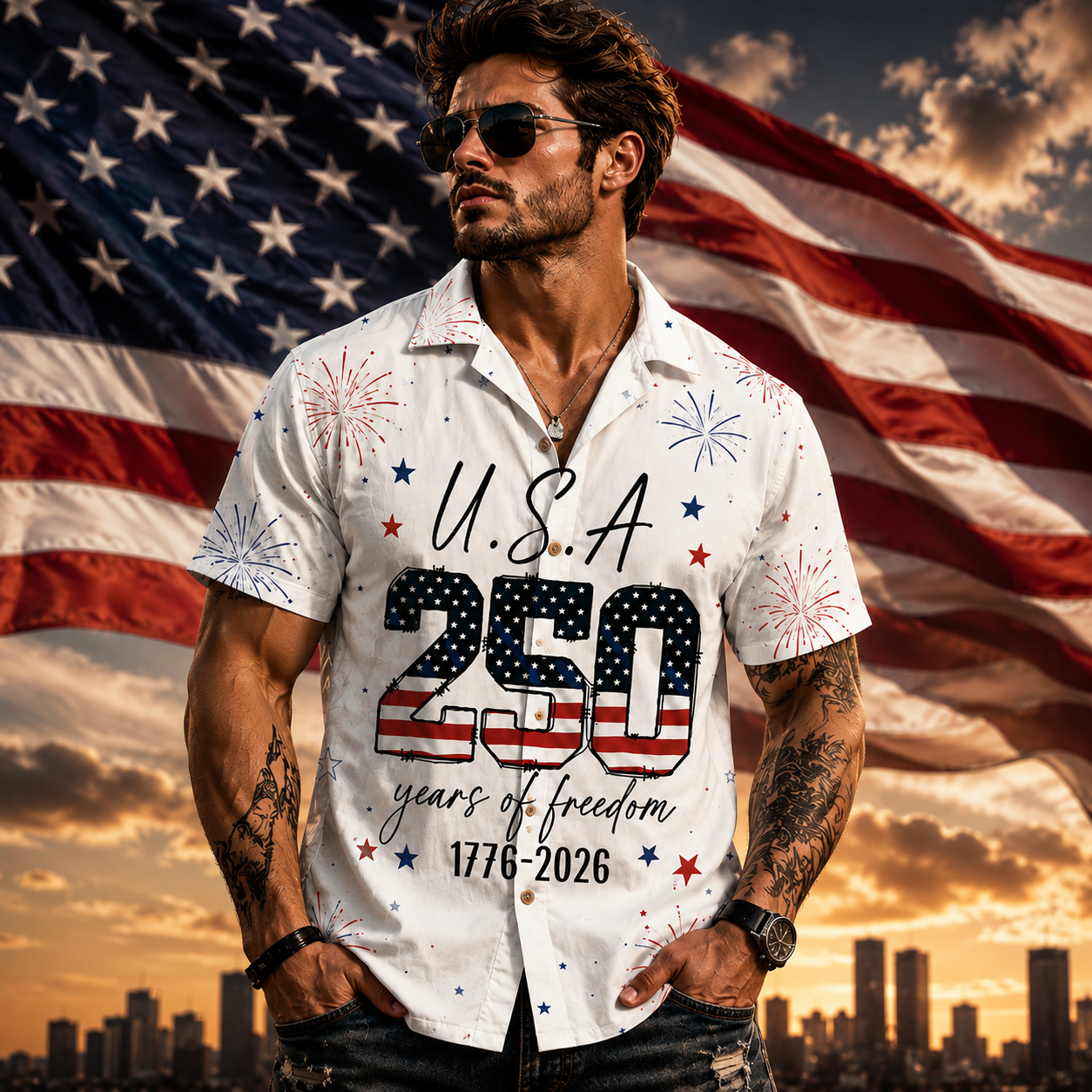 Personalized USA 250 Years of Freedom Hawaiian Shirt Gift for Dad HN590 - AOP Hawai Shirt GradoCreations