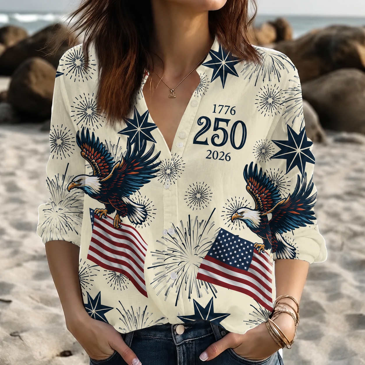 Personalized 250th Anniversary Eagle Blouse Shirt Gift for Women HN590 - Blouse Shirt Fix GradoCreations