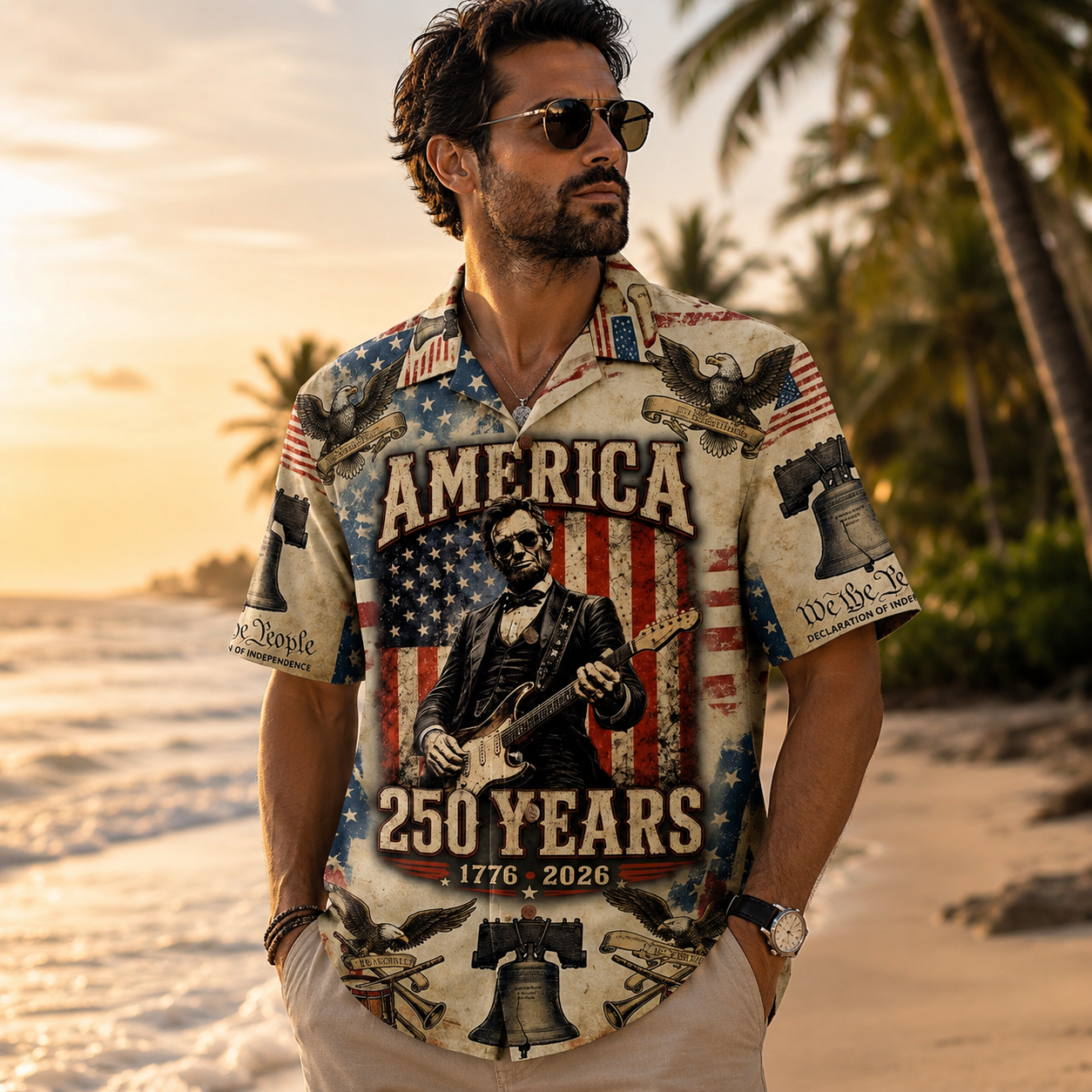 Personalized Hawaiian Shirt with American Flag for Dad 4th of July Gift HN590 - AOP Hawai Shirt GradoCreations